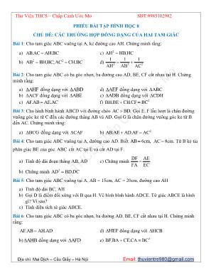 Phiếu bài tập Hình học 8 - Chủ đề Các trường hợp đồng dạng của hai tam giác - Thư Viện THCS  Chắp cánh ước mơ